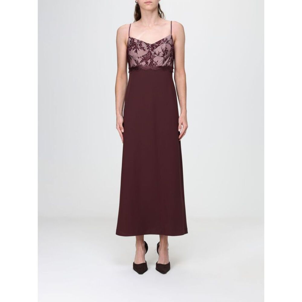 Hanita Women Hanita Criªpe Sheath Midi Dress With Lace Inserts And V-Neck